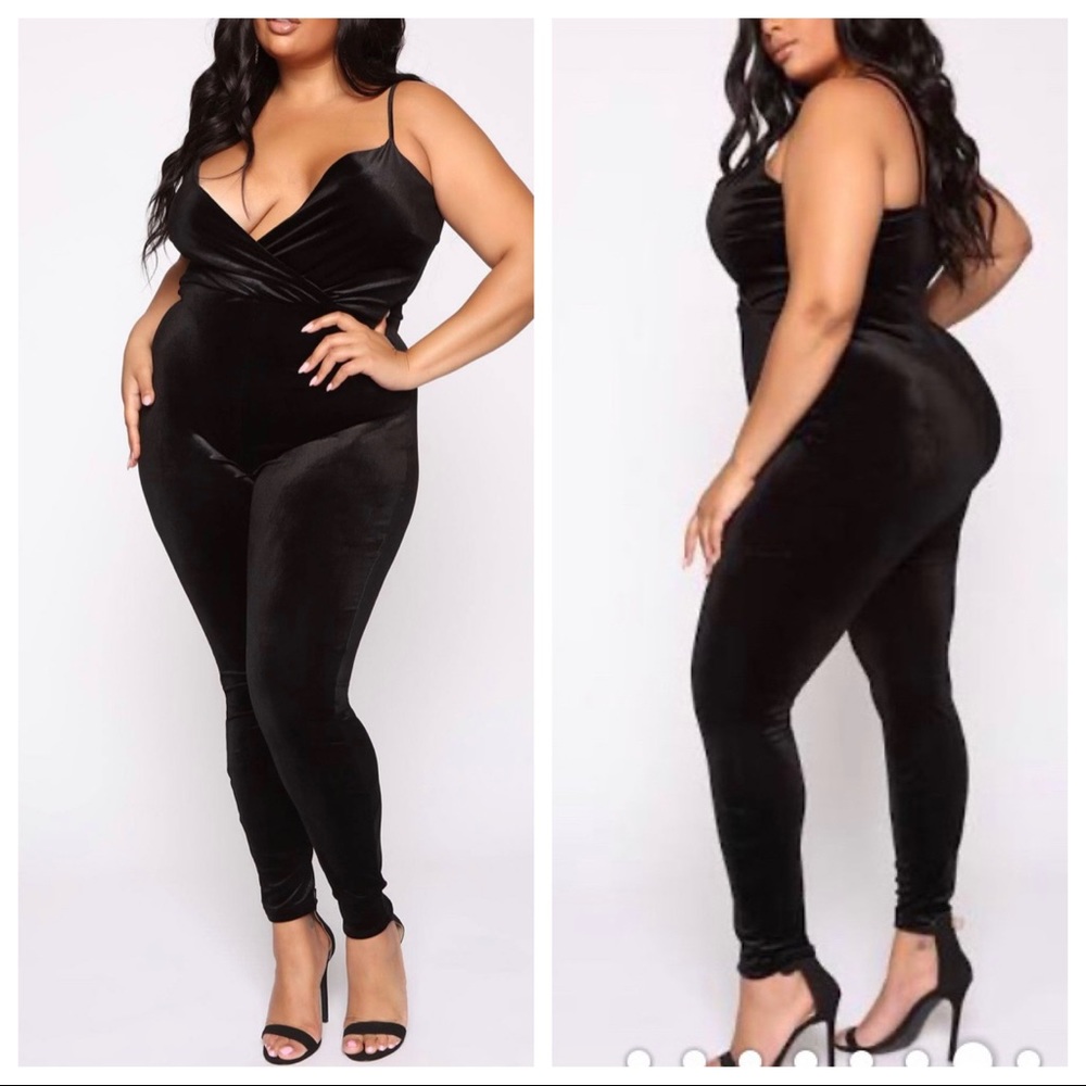 Fashion Nova Velvet Jumpsuit, Black, Size 2x